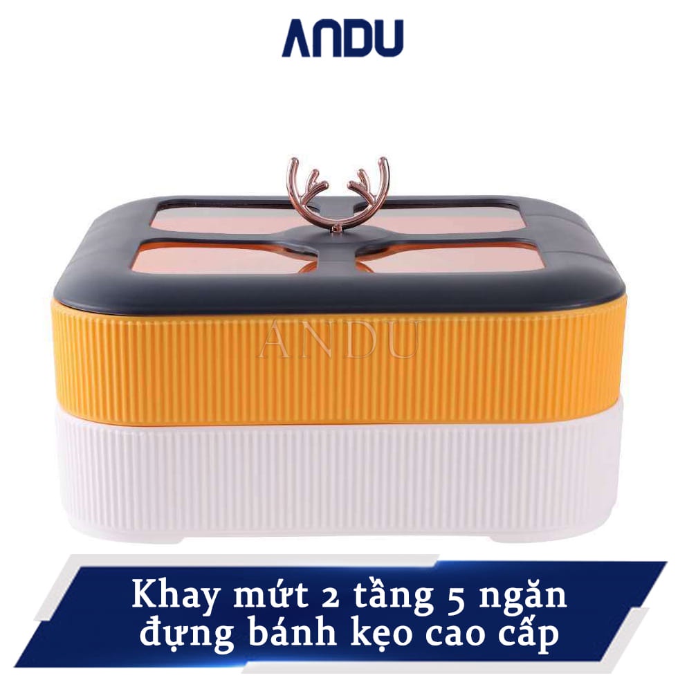 Khay Mứt Tết 2 Tầng Vuông Sang Trọng, Khay Đựng Bánh Kẹo Tết Mẫu Mới 2022