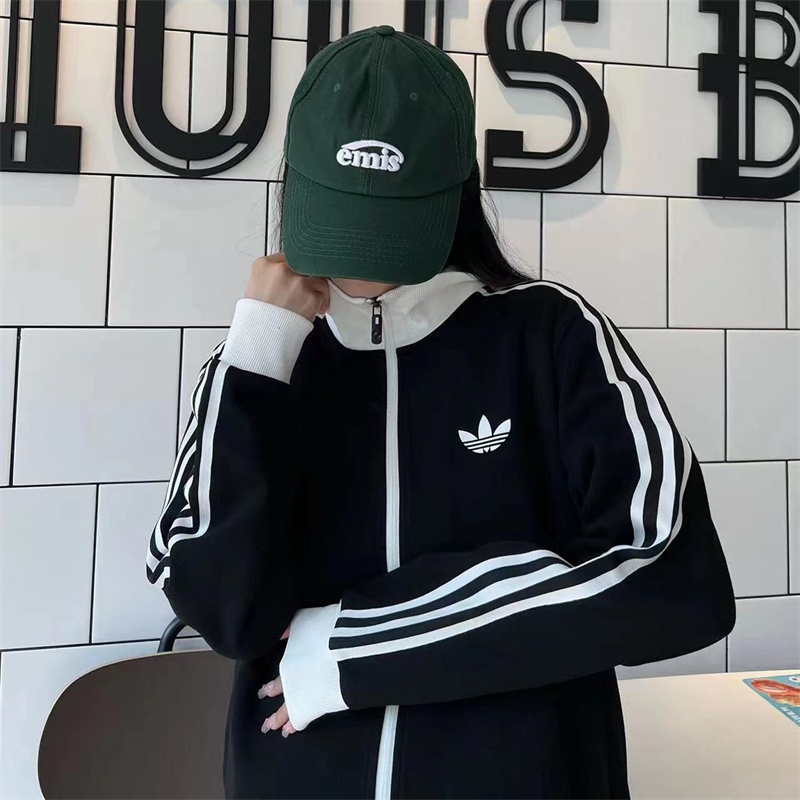 Áo Khoác Gió Adidas Màu Trơn Phối Khóa Kéo Thời Trang Cho Cặp Đôi