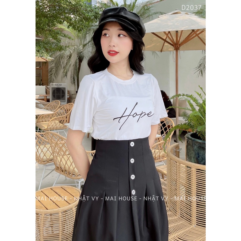 Áo Nữ NHẬT VY Tay Ngắn Thêu Chữ HOPE Chất Thun Màu Trắng, Vàng, Xám, Đen, Nude D2037
