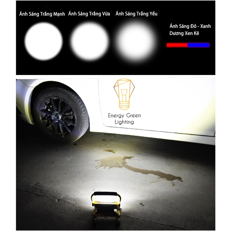 Pha Led Siêu Sáng Di Động Energy Green Lighting 100w Pin Sạc Tích Điện W812 - Dung Lượng Pin Lớn - 4 Chế Độ Sáng