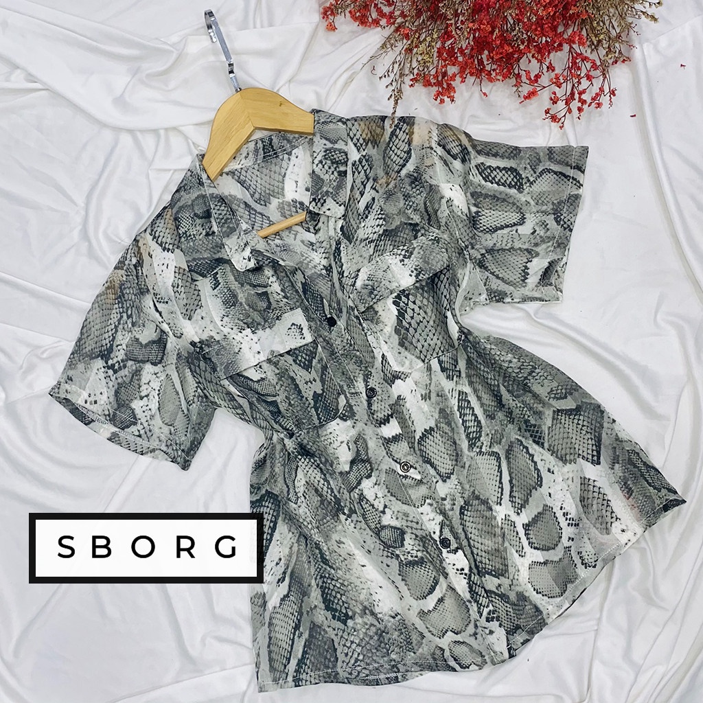 Áo thời trang nữ SBORG áo sơ mi nữ tay ngắn chất lụa giấy mềm mịn cute họa tiết sang trọng thanh lịch freesize dưới 60kg
