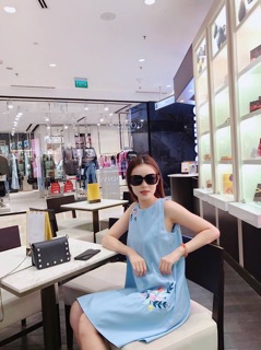 Đầm A xanh thêu