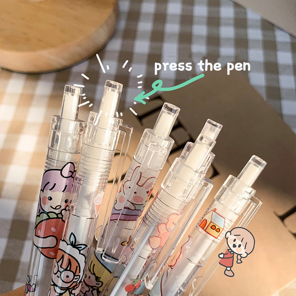 1 Bút Mực Gel Dạng Nhấn Bằng Nhựa ABS Màu Ngẫu Nhiên Họa Tiết Hoạt Hình Dễ Thương Cho Học Sinh