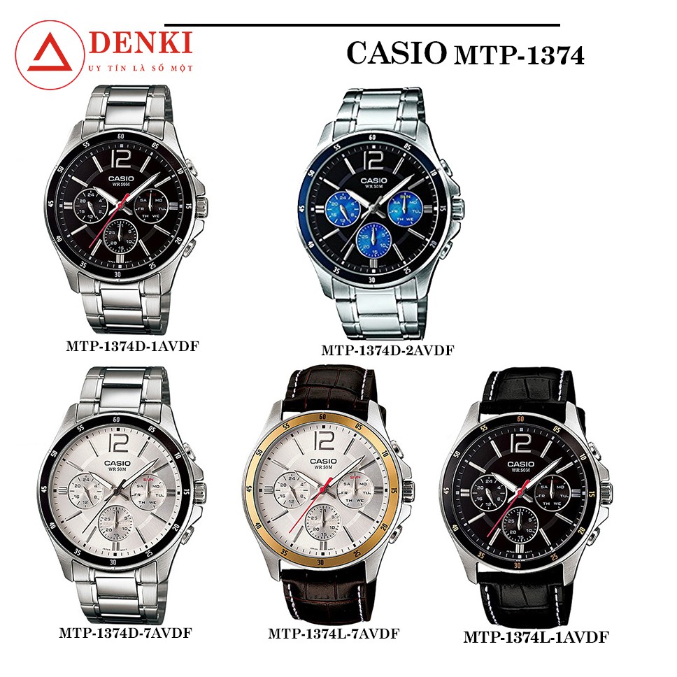 Đồng hồ nam dây da, dây thép không gỉ Casio Standard Anh Khuê MTP-1374