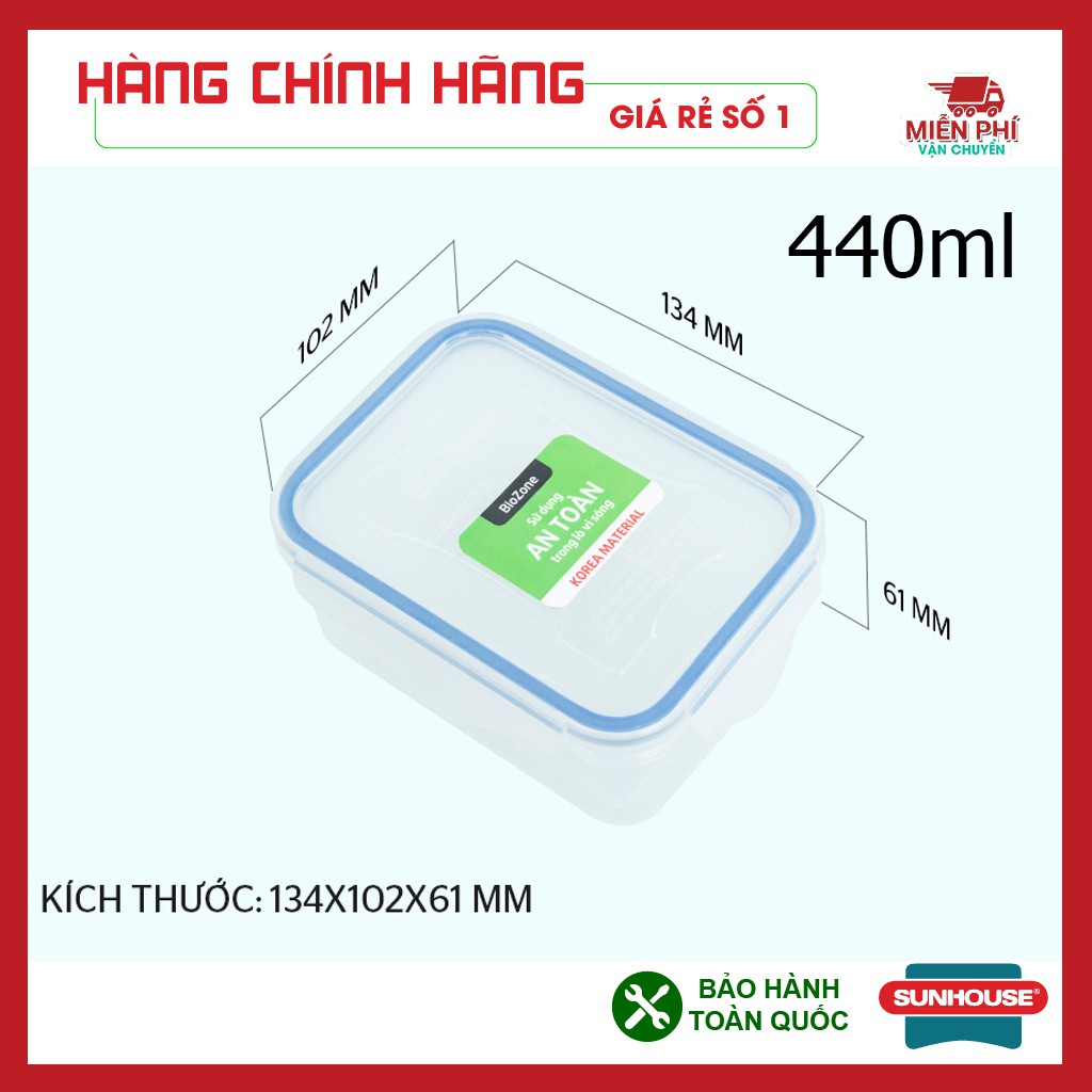Hộp nhựa đựng thực phẩm, hộp đựng thức ăn ngăn mát Sunhouse BioZone, sử dụng cho ngăn mát tủ lạnh, nhựa nguyên sinh.