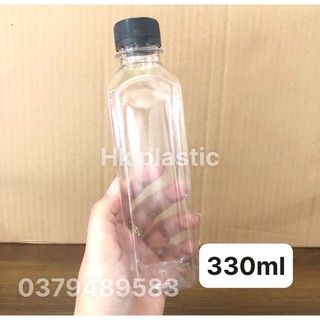 Chai nhựa vuông 330ml (chè dưỡng nhan, trà sữa,hạt chia,trà thảo mộc,nước ép,nước sâm,mủ trôm,hạt é,nước detox,...)