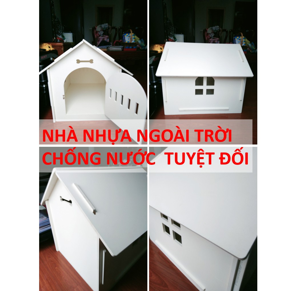Nhà nhựa Cho Chó Mèo Nhà ngoài trời chống nước Kiểu mái nhọn màu trắng 80x55x74cm XL