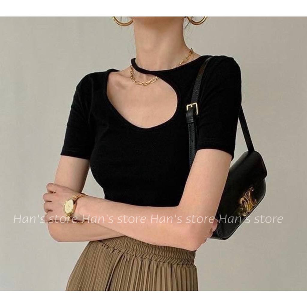 ÁO CUTOUT CHÉO CỔ CÁ TÍNH (ẢNH THẬT 1OO%)