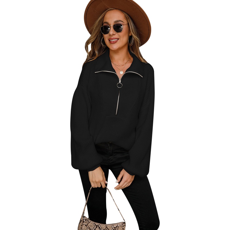 Áo Sweater Dệt Kim Tay Dài Phối Khóa Kéo Thời Trang Cho Nữ