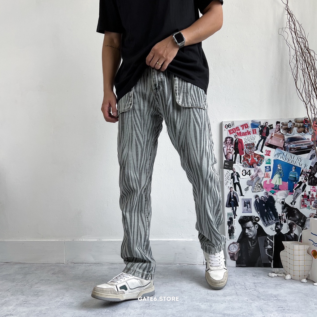 Quần Jean Nam DC, quần bò dáng suông họa tiết ngựa vằn Streetstyle độc lạ cá tính - GATE6 - #D905