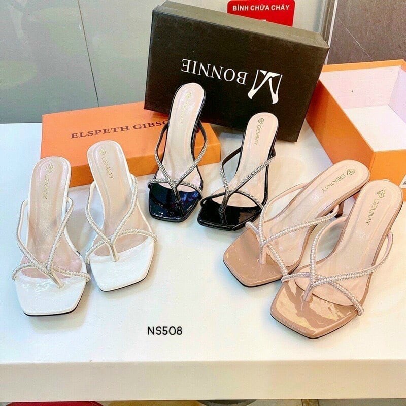 GIÀY DÉP GUỐC THỜI TRANG KẸO NGÓN NỮ 7CM ,ĐÍNH ĐÁ MỚI ( lỗi nhẹ)