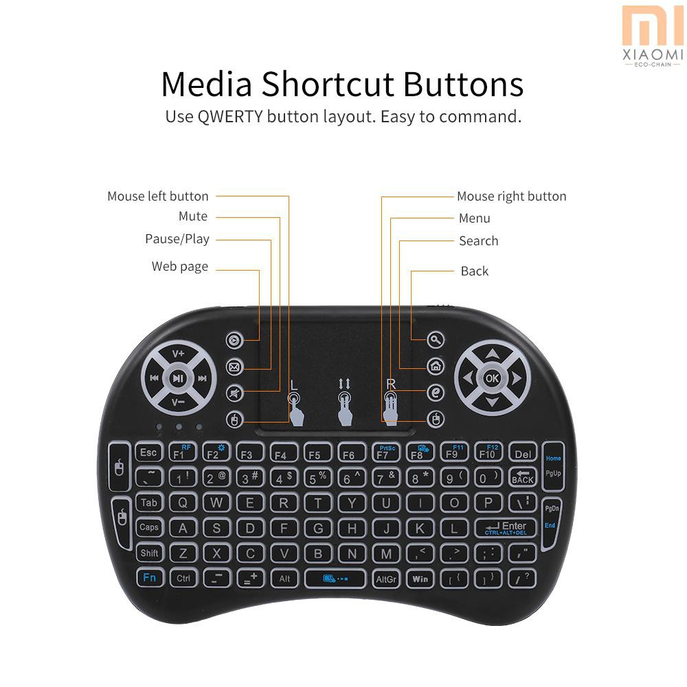 【shine】Air Mouse Keyboard 2.4G Wireless RF Remote Control Backlit Multimedia Remote Touchpad Rechargeable Combos Handheld Keyboard (Black)