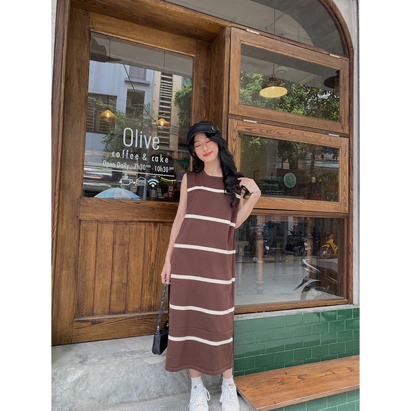 Váy tanktop maxi kẻ ngang