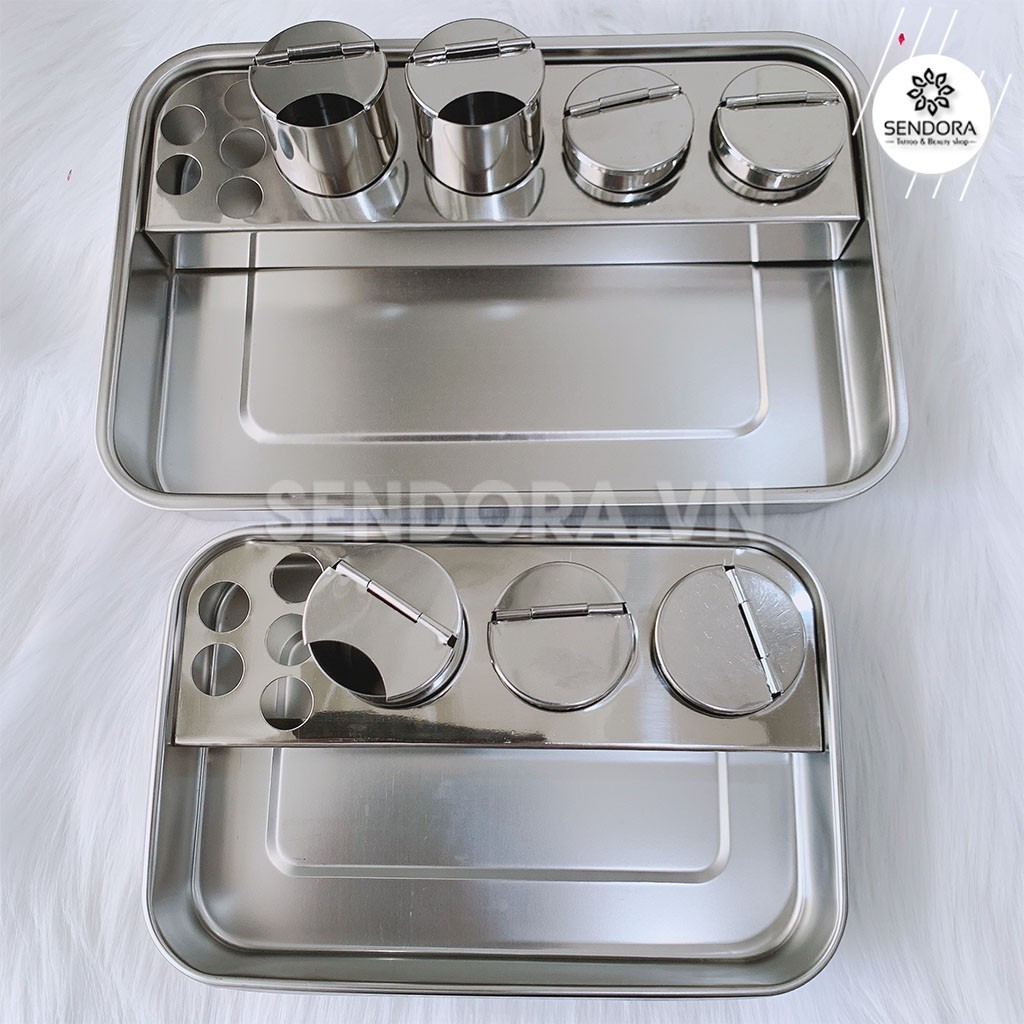 Bộ khay và hũ inox đa năng đựng dụng cụ y tế, spa