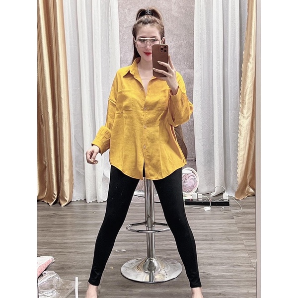 Sét sơ mi đũi tay dài màu vàng + leggin dài ❤️