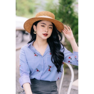 Minx - áo flower embroi strip shirt