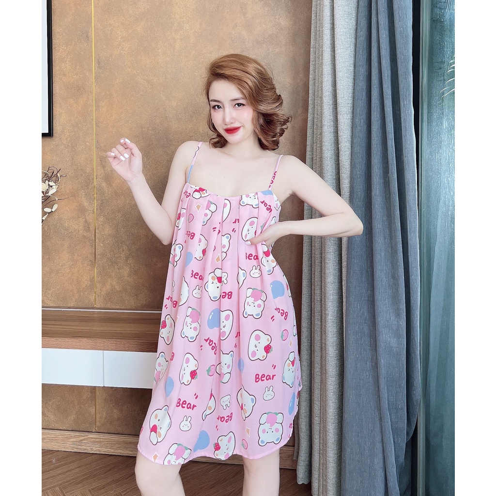 Đầm ngủ nữ sexy váy ngủ 2 dây bigsize lụa mango cao cấp (tặng kèm quần ngủ cùng màu)