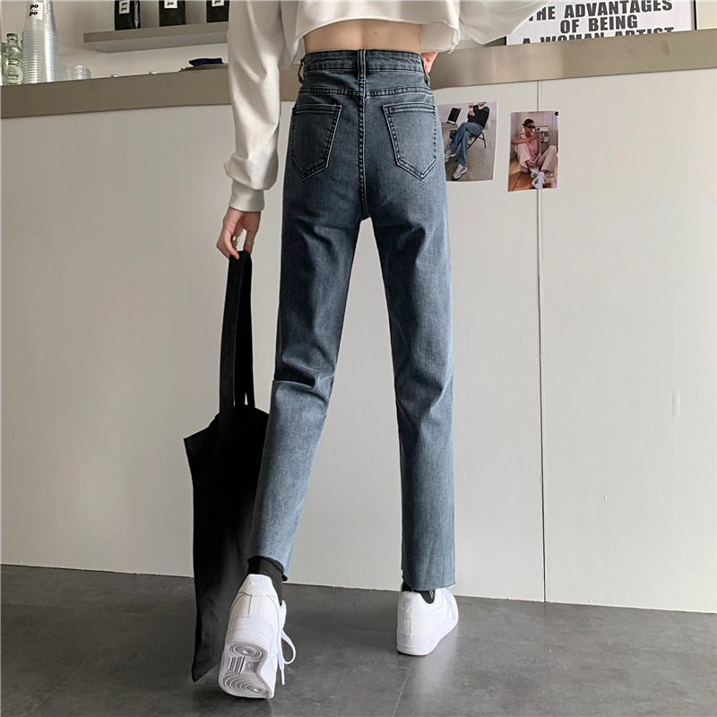 Quần Jeans Lưng Cao Ống Đứng Thời Trang Xuân Thu Cho Nữ