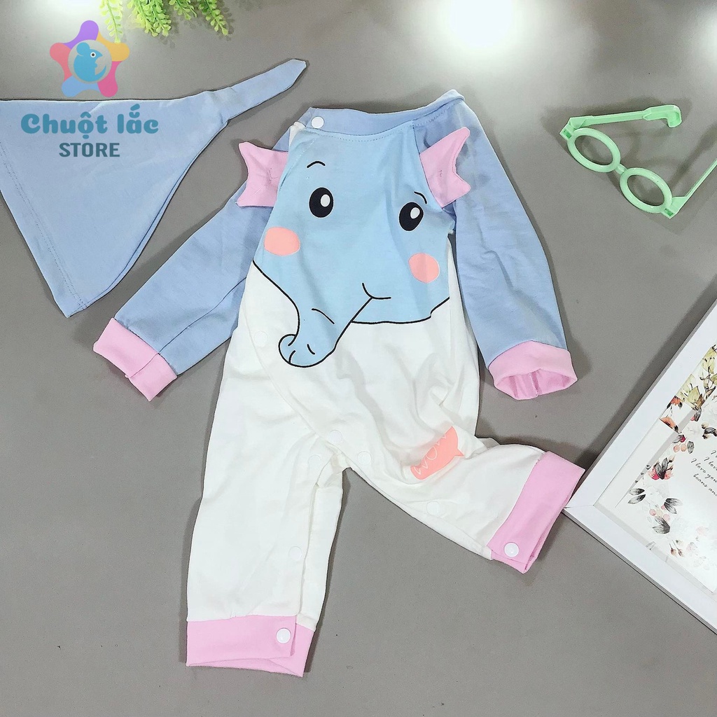 Bộ Đồ Body Dài Tay Chuột Lắc Store Cho Trẻ Sơ Sinh Hình Voi Thun Cotton 3kg Đến 12kg MÀu Xanh Hồng