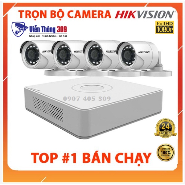 Bộ 4 Camera ds-2ce16d0t Hikvision Full hd  - Đầy Đủ Phụ Kiện Lắp Đặt- Bảo Hành 24 tháng