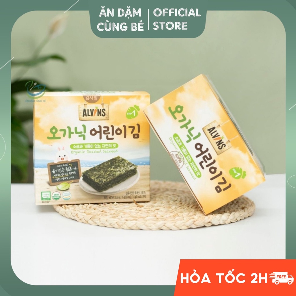 Rong biển lá ăn liền tách muối Alvins cho bé ăn dặm cuộn cơm rắc cơm 1,5g 2g Hàn Quốc chính hãng 88095