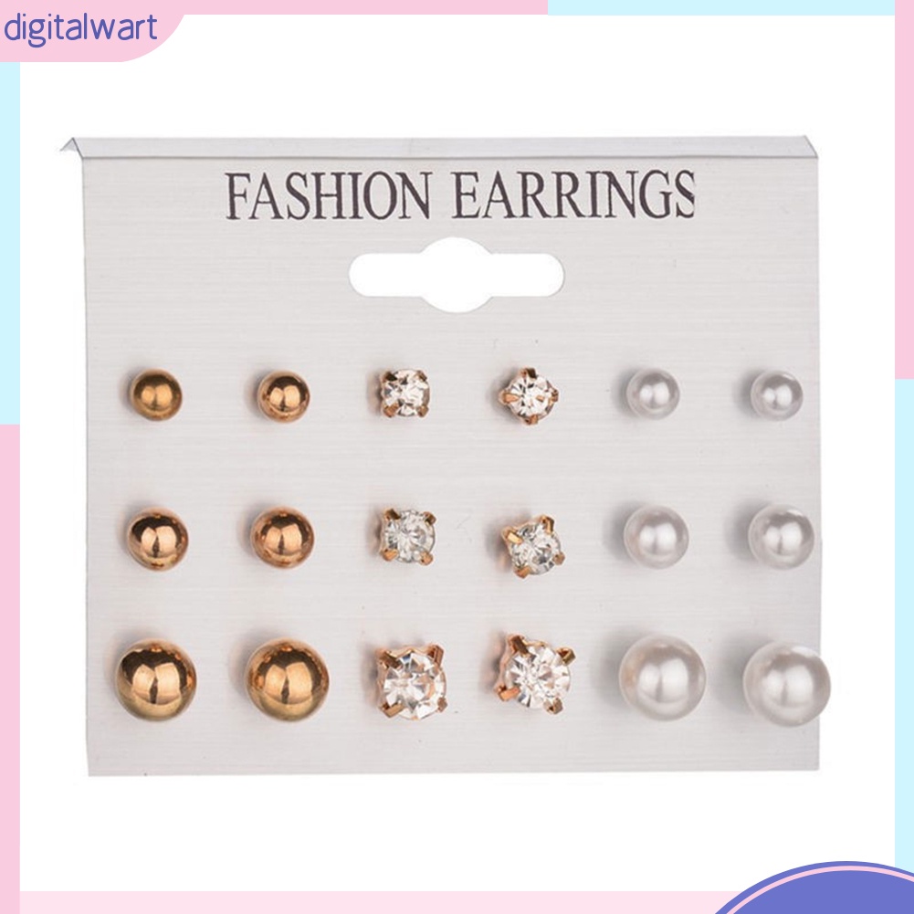 Set 9 cặp khuyên tai thiết đính đá quý ngọc trai nhân tạo sang trọng cá tính dành cho nữ