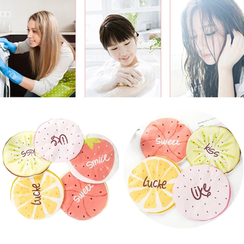 Mũ Tắm Trùm Đầu Co Giãn Chống Nước In Họa Tiết Trái Cây Hoạt Hình Chất Lượng Cao Có Thể Tái Sử Dụng Cho Nữ / Họa Tiết Ngẫ