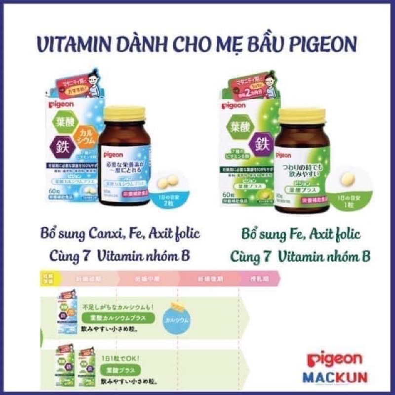 Viên uống bổ sung vitamin tổng hợp Pigeon Nhật Bản 60v cho mẹ bầu