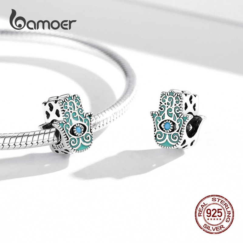 Hạt charm Bamoer BSC509 bằng bạc 925 đính đá opal trang trí đồ trang sức thời trang cho nữ DIY