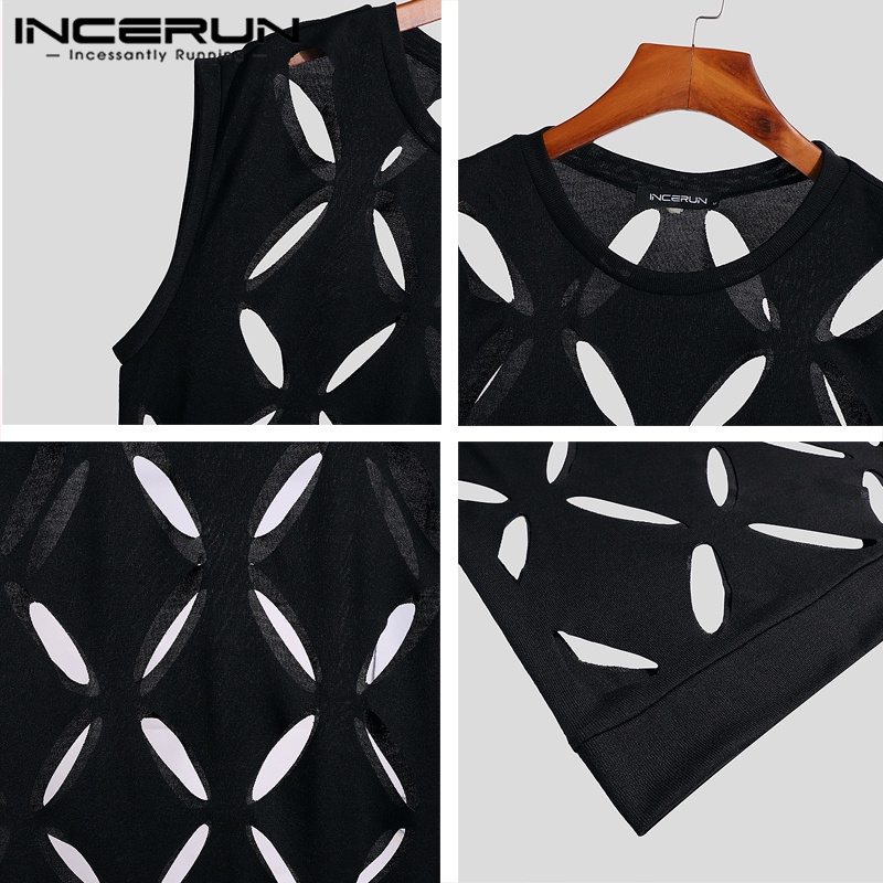 Áo sát nách INCERUN cổ tròn thoáng khí hợp thời trang cho nam