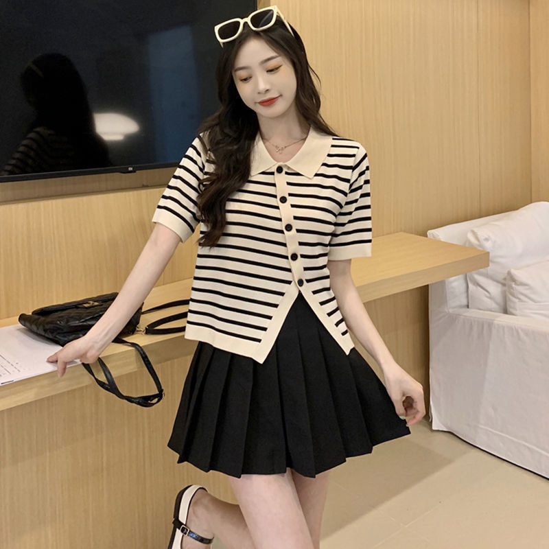 Áo thun IELGY tay ngắn cổ polo cài nút chéo thời trang dành cho nữ