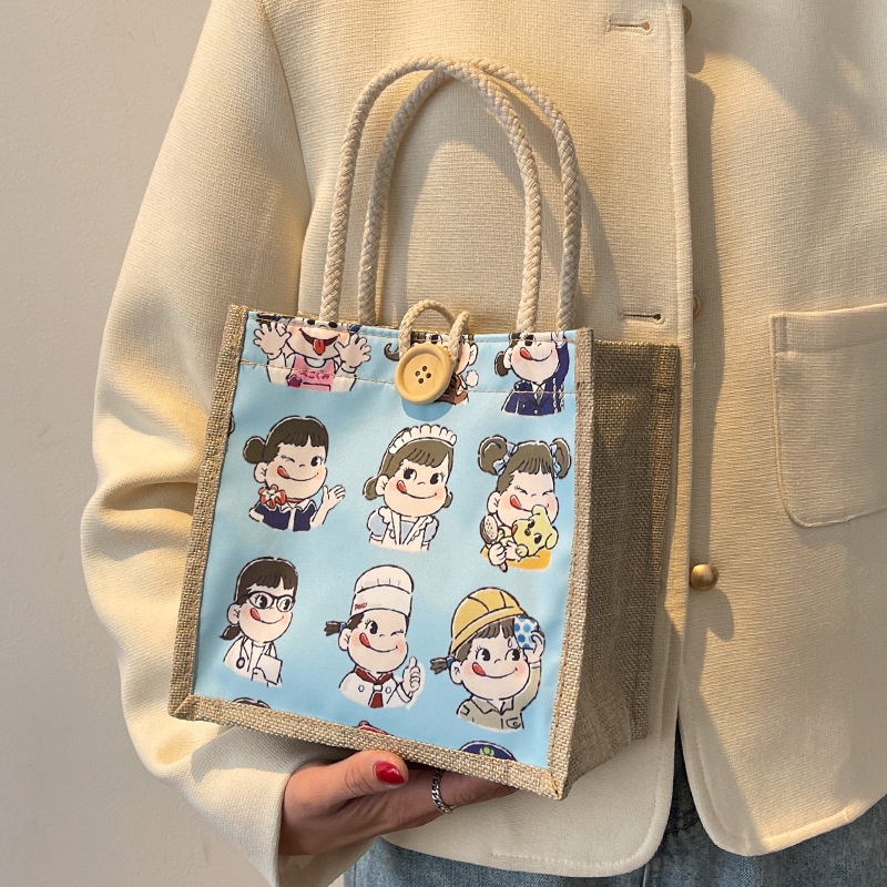 PVN48486 Túi tote vải lanh cúc cài in hoạ tiết hoạt hình thời trang Giá Rẻ