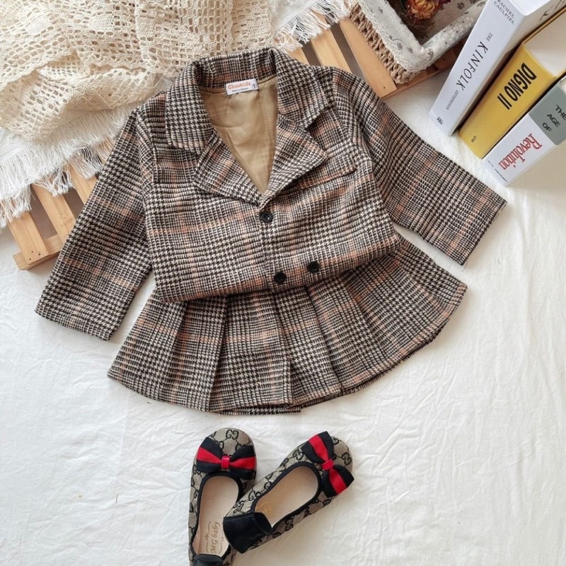 Set áo khoác vest dạ hàn quốc mềm mại cưng xĩu bé trai và bé gái Shushibaby