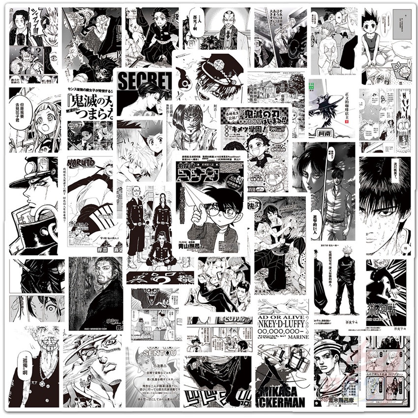 100Pcs/Set ❉ Shōnen Manga Series B Classical Black &amp; White Mixed Magazine Mini Poster Stickers ❉ Classical Anime Cartoon DIY Fashion Mixed Waterproof Doodle Decals Stickers