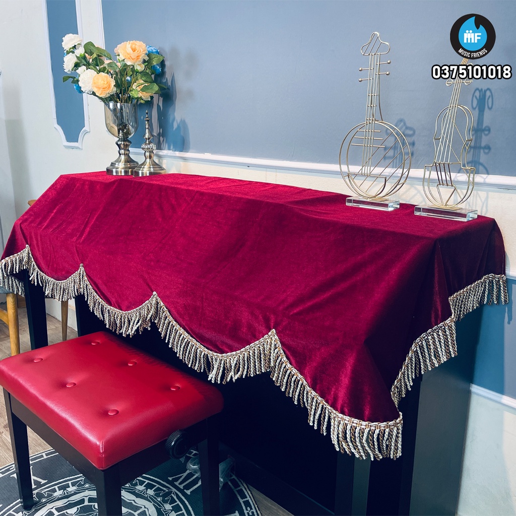Khăn phủ đàn Piano điện - Nhung đỏ đô - Sang trọng.