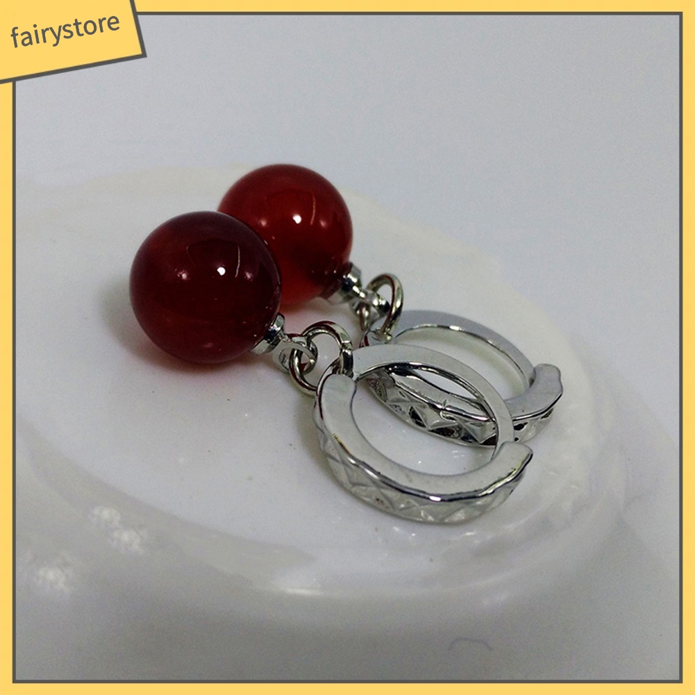 Bông tai đính đá mã não giả màu đỏ/đen