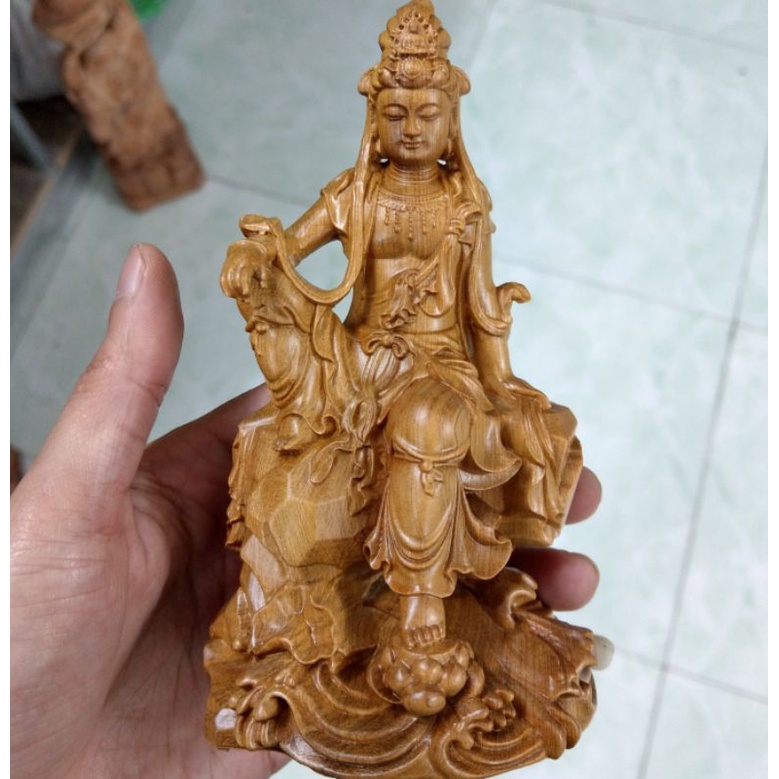 Quan Âm Tự Tại - Gỗ Bach Xanh - Cao 15cm