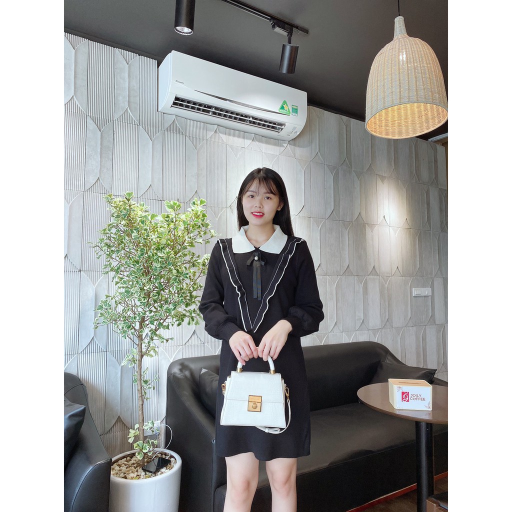 [Free ship] Đầm len phối nơ cổ bigsize (hàng 4 màu xanh,đỏ ,đen,hồng) hình thật | BigBuy360 - bigbuy360.vn