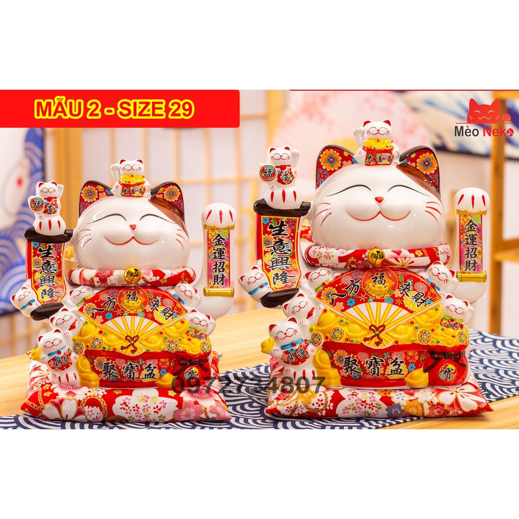 Mèo Thần Tài Vẫy Tay Phát Tài Phát Lộc Gốm Sứ Cao Cấp ( Kèm đệm đỏ và dây cắm ) size 29 cả đệm | BigBuy360 - bigbuy360.vn