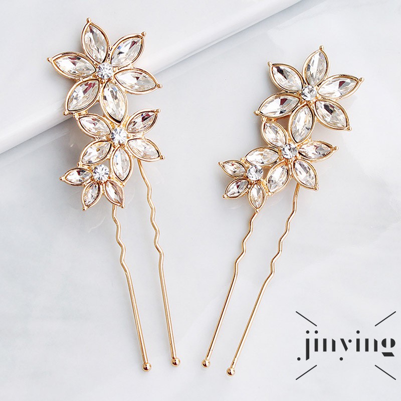 GETNOIVAS Kẹp tóc chữ U hình hoa đính đá thời trang cho nữ