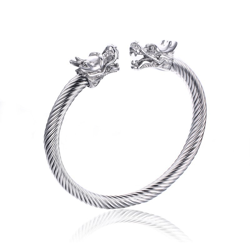 Vòng Tay Kim Loại Mặt Hình Rồng Cá Tính Cho Nam