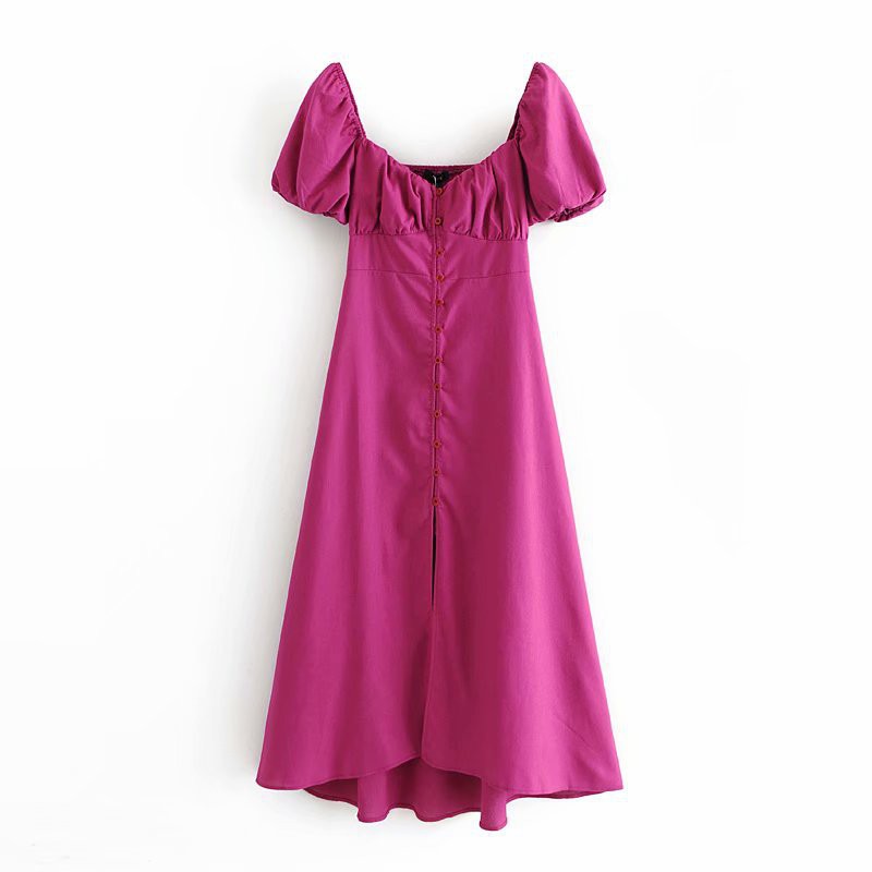 Đầm midi màu trơn phong cách Âu Mỹ thời trang hè 2020 sành điệu cho nữ Hjh4376