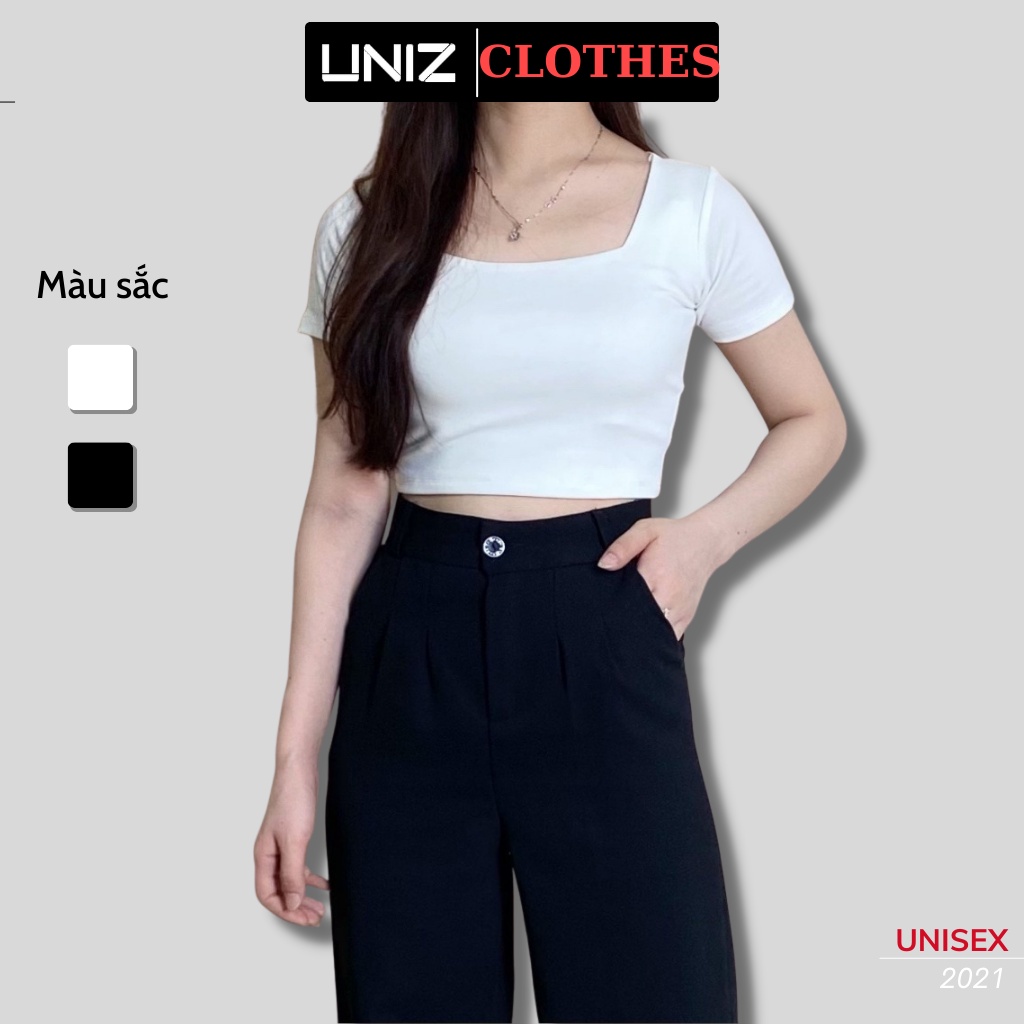 Áo Croptop Nữ Đi Chơi UNIZ crop205 (Màu Trắng), Teen, Dáng Ngắn, Cộc Tay, Cổ Vuông, Ôm, Vải Thun Hàn, Mềm Mịn