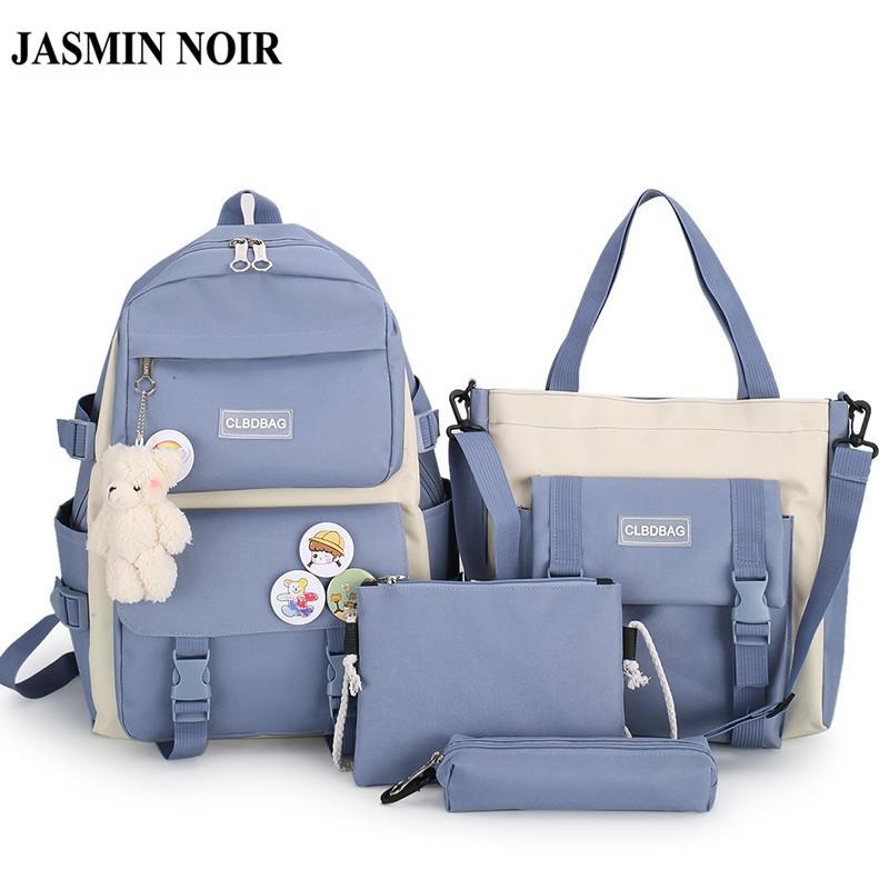 Bộ 4 món ba lô + túi đi học JASMIN NOIR canvas đựng sách và laptop thời trang harajuku 2021 cho các cô gái tuổi teen
