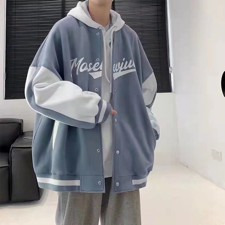 Áo khoác bóng chày dáng rộng in chữ phong cách Hàn Quốc thời trang thu đông dành cho nam và nữ size S-3XL