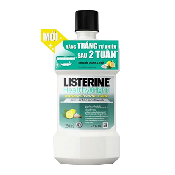 Nước súc miệng làm trắng răng Listerine Healthy Bright, Vị chanh muối (chai 250ml)