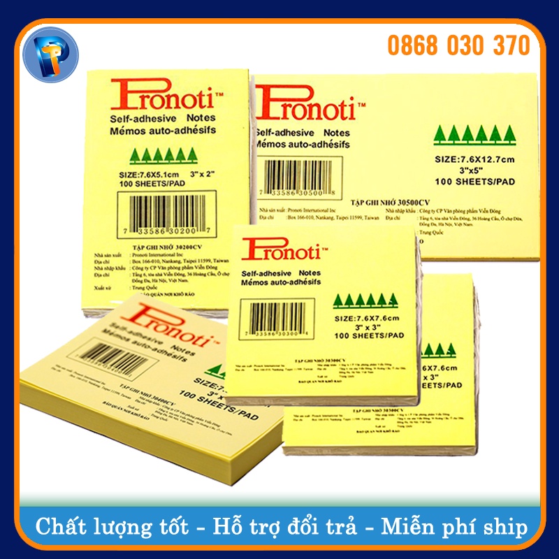 Giấy Note Pronoti Vàng - Giấy Nhớ Ghi Chú Loại 3x2 3x3 3x4 3x5 Tùy Chọn