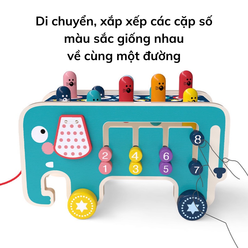 Đồ Chơi gỗ Đập Chuột Hình Con Voi Kết Hợp Trò Chơi Luyện Khả Năng Phản Xạ Cho bé, đồ chơi giải trí