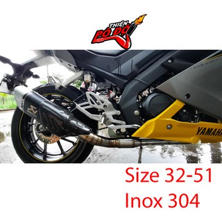 Cổ pô hai khúc có bầu hơi cho xe R15 , R15V3 , MT15 chất liệu inox 304 & titan size 32-51