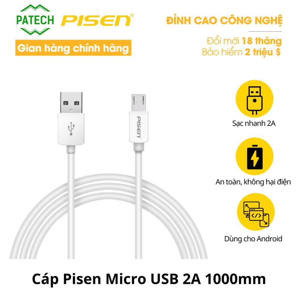 Cáp Pisen Micro USB 2A(Moto-2A) 1000mm - Hàng chính hãng